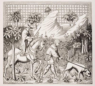 Nobleman in Hunting Costume with his Servant and Dog, after a 15th century miniature in 